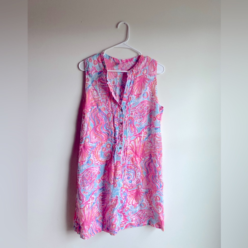Lilly Pulitzer Sarasota Linen Pink Pout Too Much Bubbly Sleeveless Dress, Large